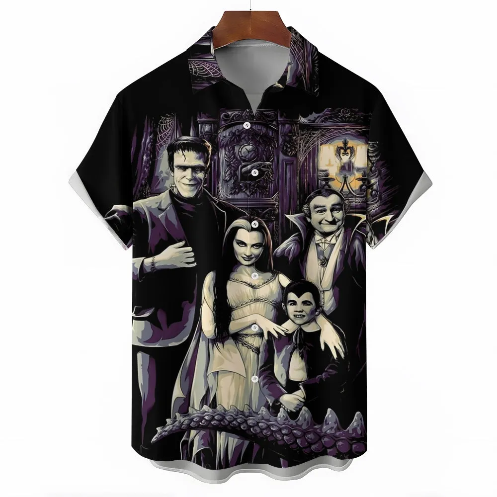 Horror Character Print Bamboo Linen Short Sleeve Shirt 2406000409