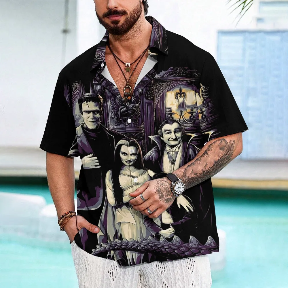 Horror Character Print Bamboo Linen Short Sleeve Shirt 2406000409