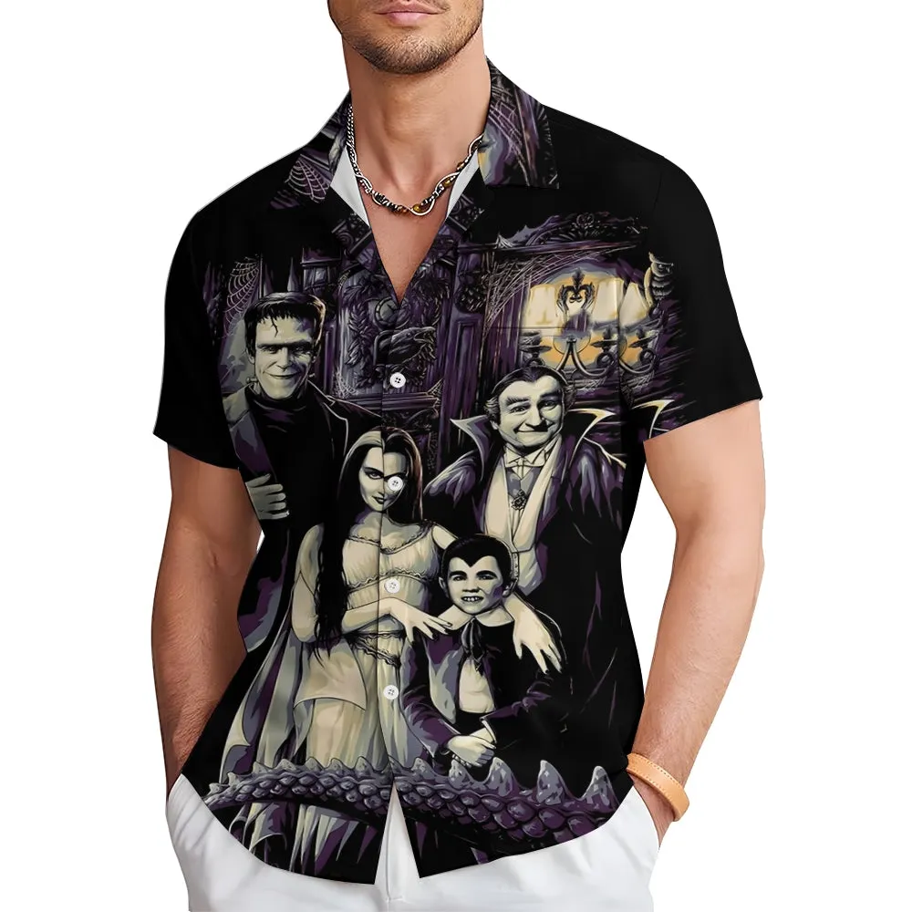 Horror Character Print Bamboo Linen Short Sleeve Shirt 2406000409