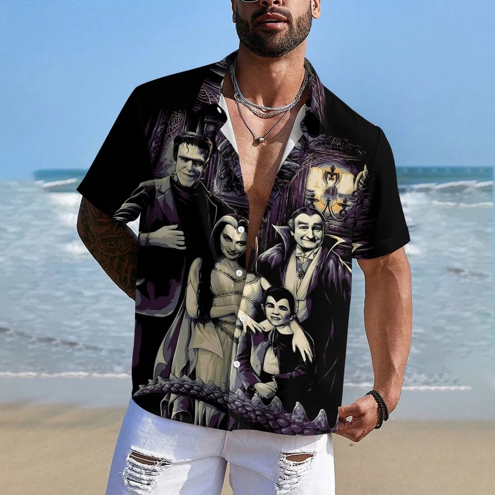 Horror Character Print Bamboo Linen Short Sleeve Shirt 2406000409