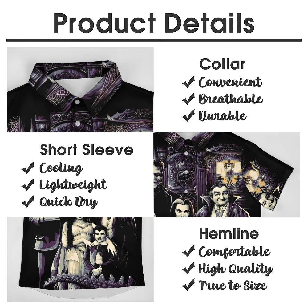 Horror Character Print Bamboo Linen Short Sleeve Shirt 2406000409