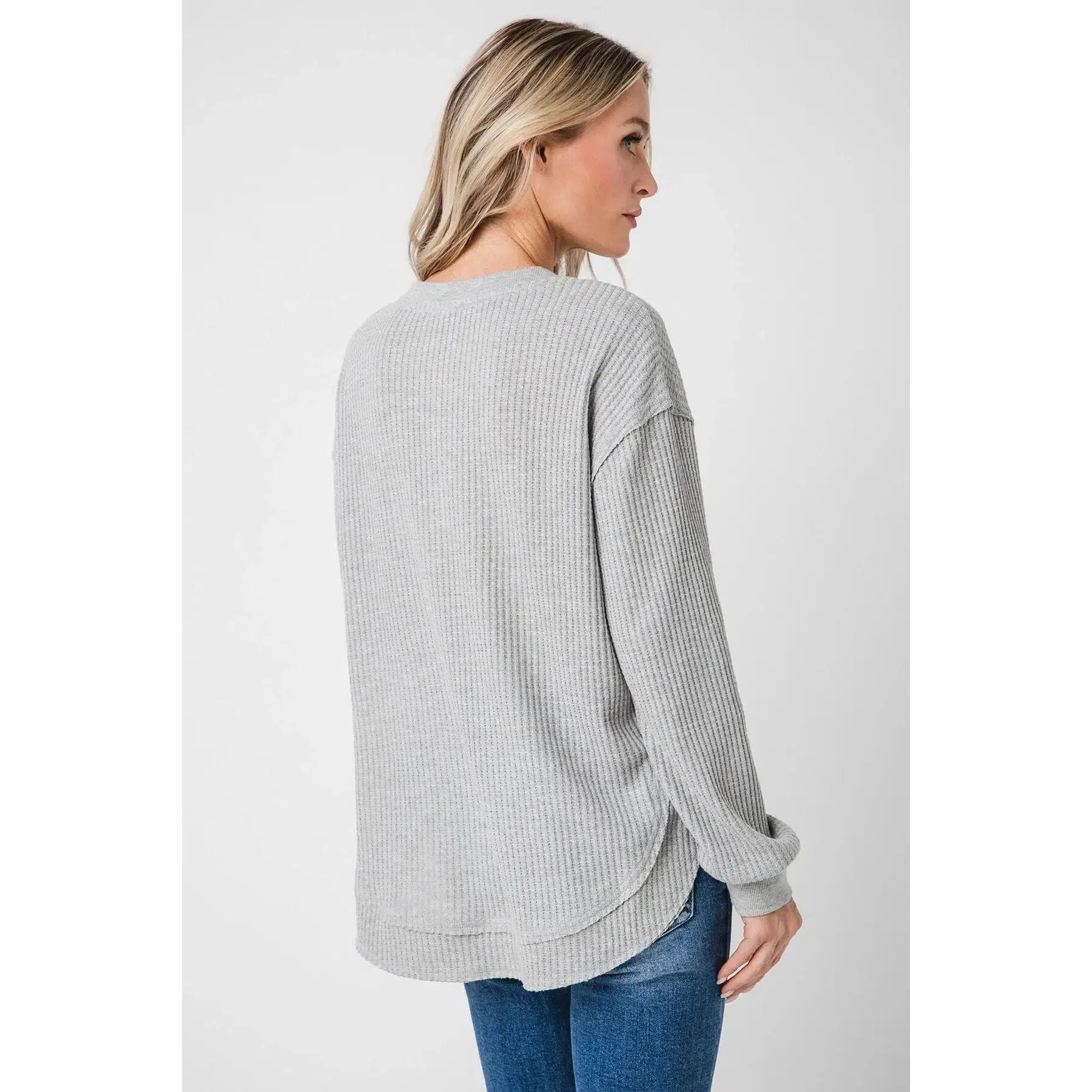 JAX COZY WAFFLE HENLEY - HEATHER GREY