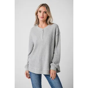 JAX COZY WAFFLE HENLEY - HEATHER GREY