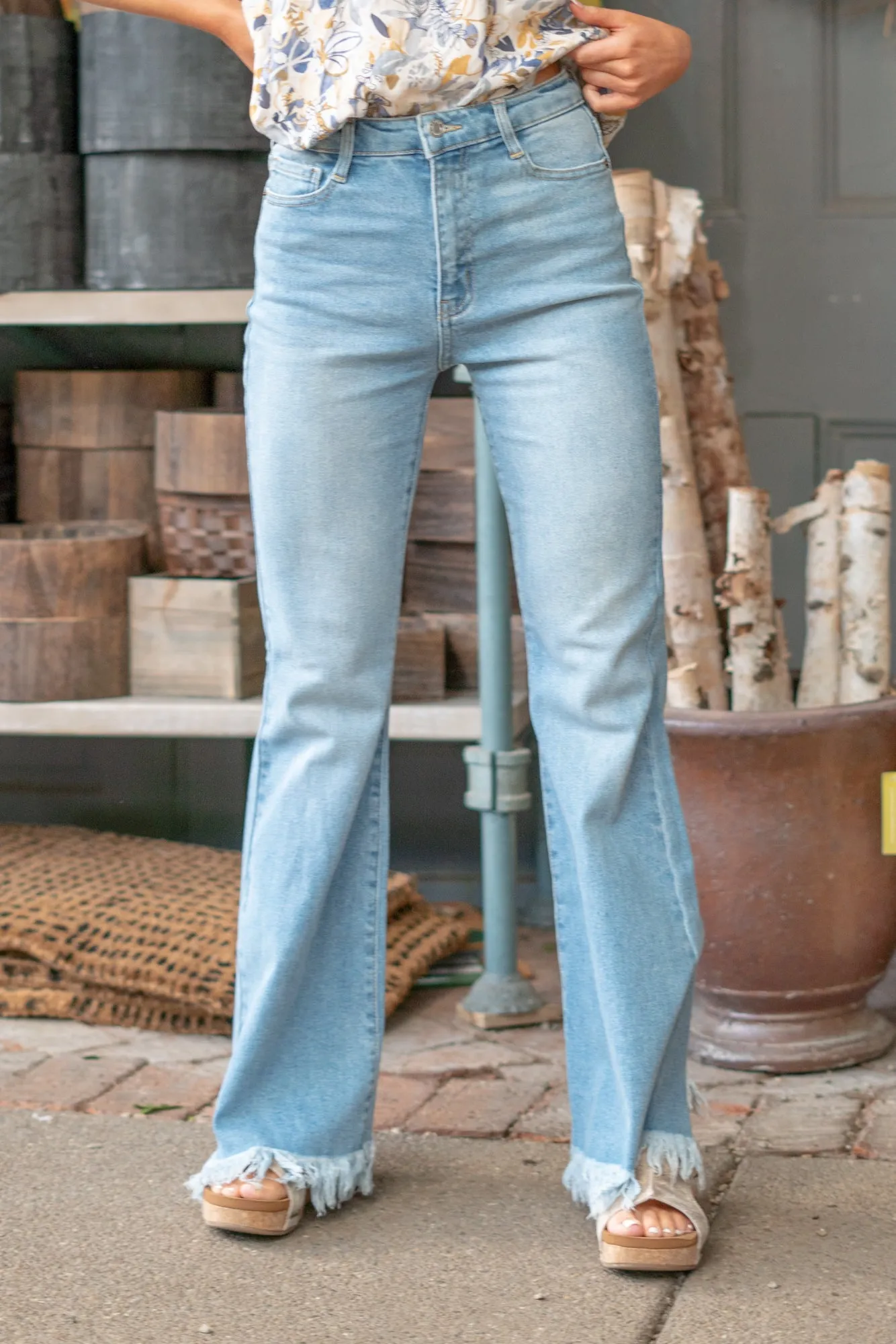 Kacey High Rise Fray Hem Flare