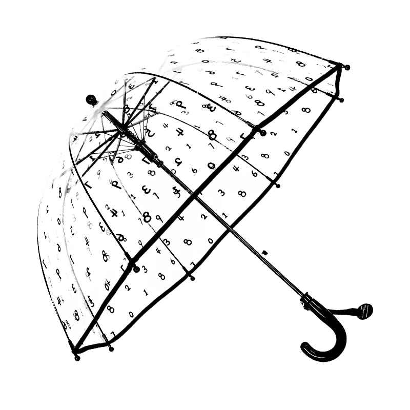 Kids Clear Umbrella with Black Numeral Print