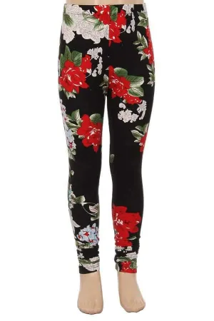 Kids Red, White & Blue Floral Print Leggings
