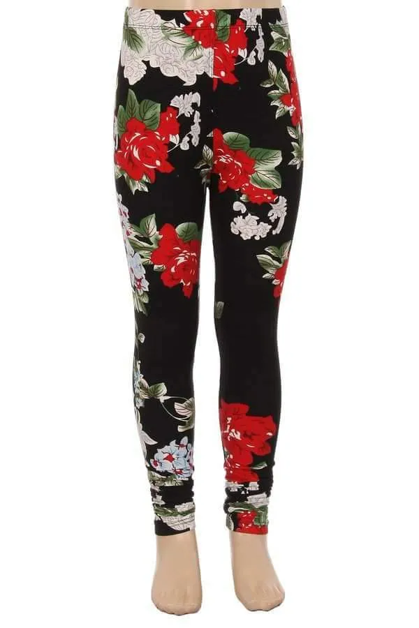 Kids Red, White & Blue Floral Print Leggings