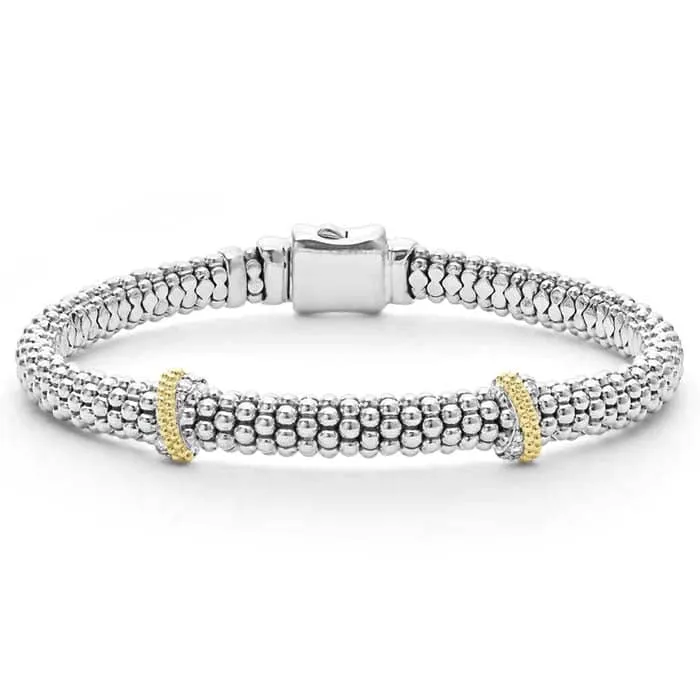 LAGOS Double X Caviar Diamond Bracelet in Sterling Silver and 18K Yellow Gold