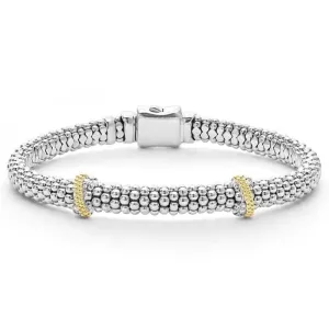 LAGOS Double X Caviar Diamond Bracelet in Sterling Silver and 18K Yellow Gold