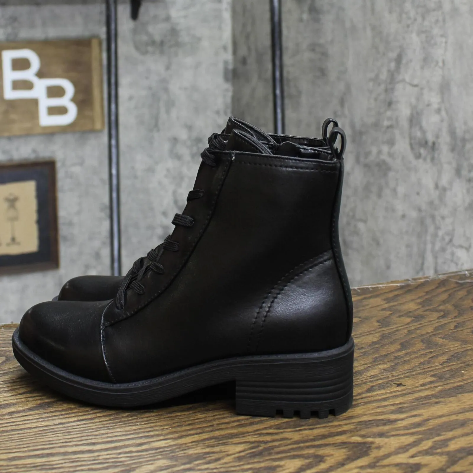Lifestride Womens Keegan Zipper Combat & Lace-up Boots H9036S2 Black 6M