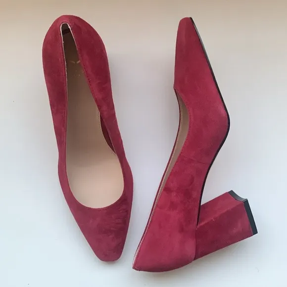 Marc Fisher Varla Dark Red Suede Block Heel Pumps