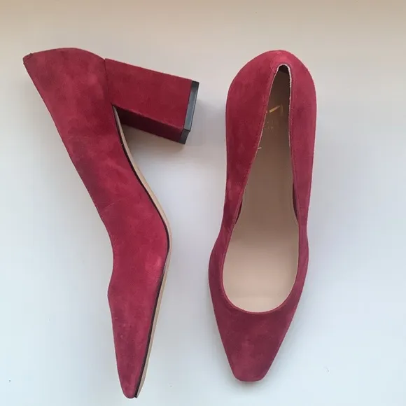 Marc Fisher Varla Dark Red Suede Block Heel Pumps