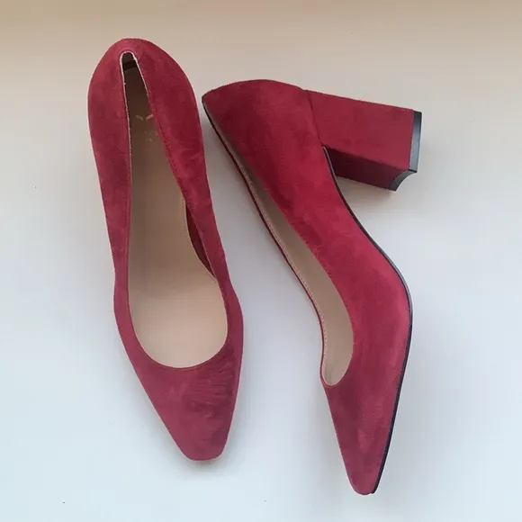 Marc Fisher Varla Dark Red Suede Block Heel Pumps