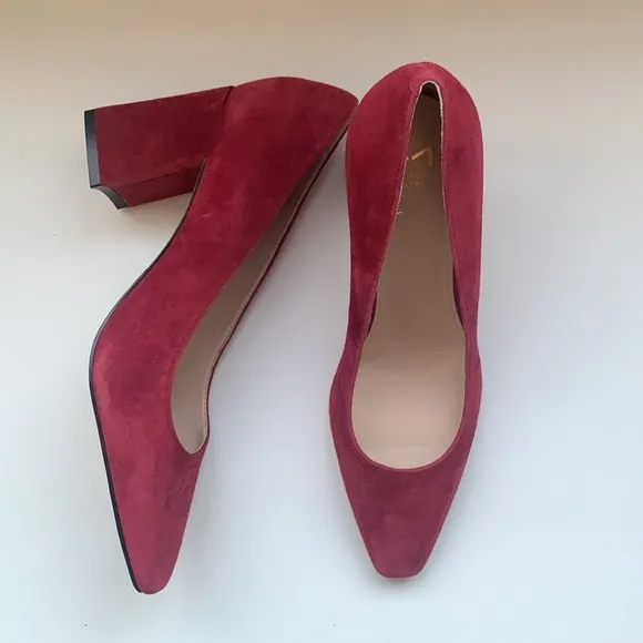Marc Fisher Varla Dark Red Suede Block Heel Pumps