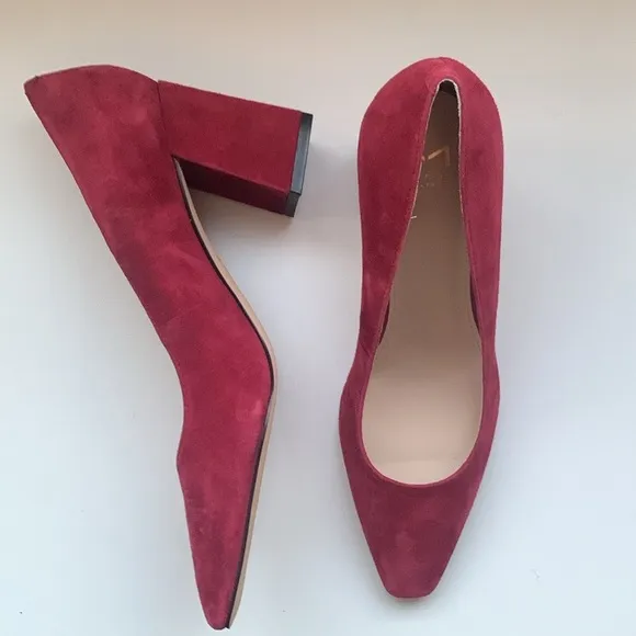 Marc Fisher Varla Dark Red Suede Block Heel Pumps