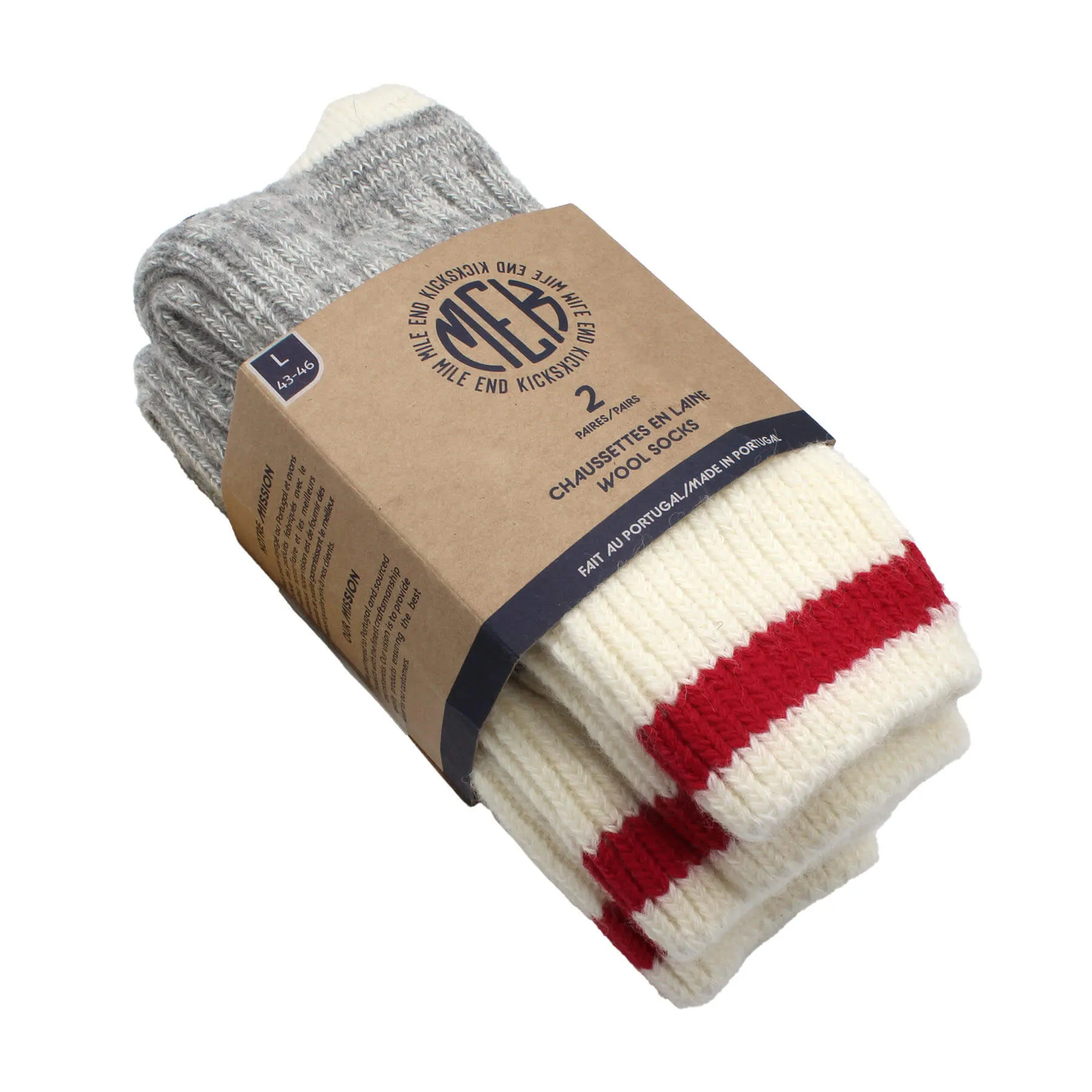 MEK Canadiana Wool Socks - Grey/Red/Off White (2 Pack)