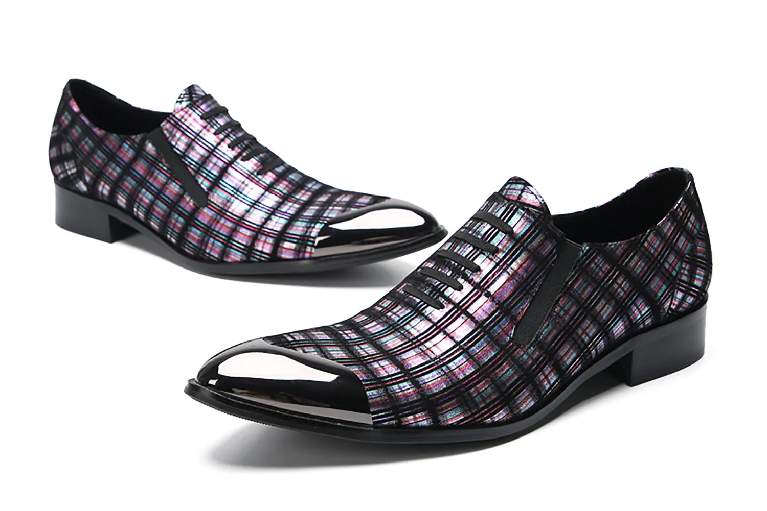Men's Metal Pointed Toe Stripes Western Loafers