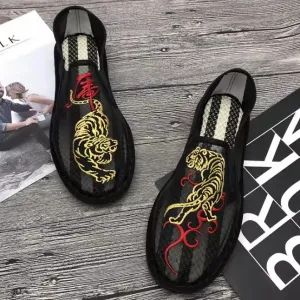 Men's Summer Breathable Mesh Loafers with Tiger Embroidery - Anti-Odor, Soft Sole, Casual Shoes