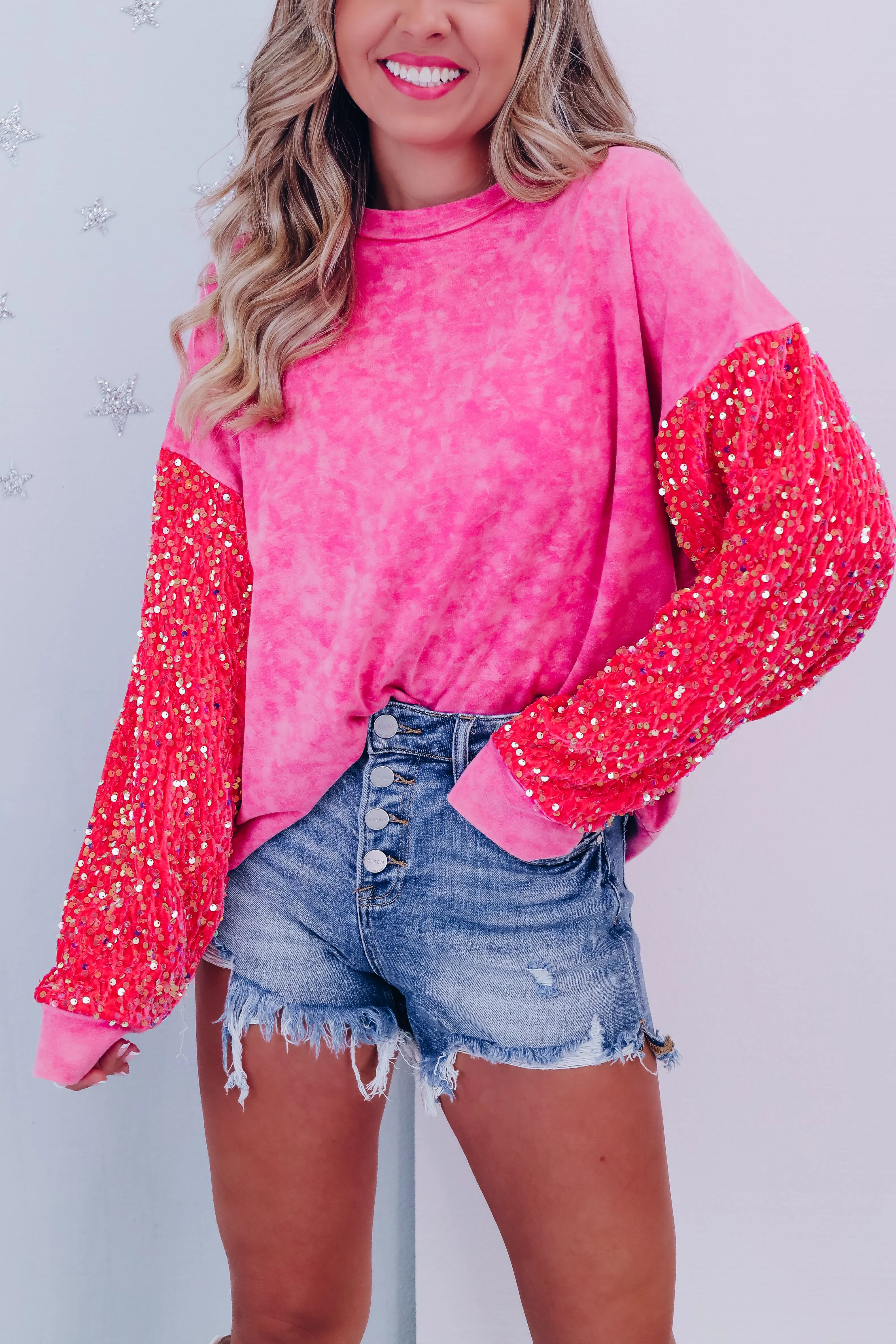 Mixie Sparkle Sleeve Sweatshirt - Pink