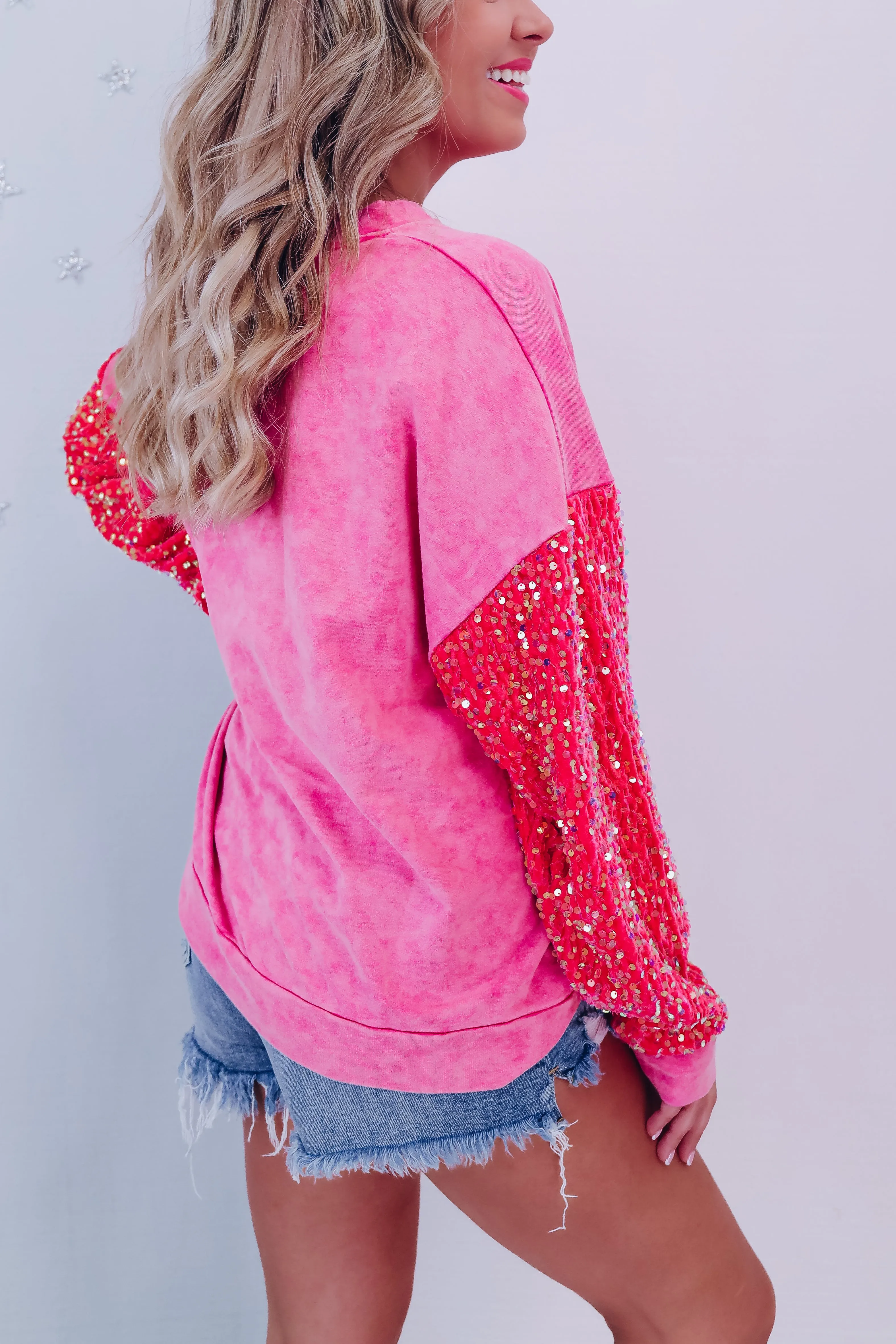 Mixie Sparkle Sleeve Sweatshirt - Pink