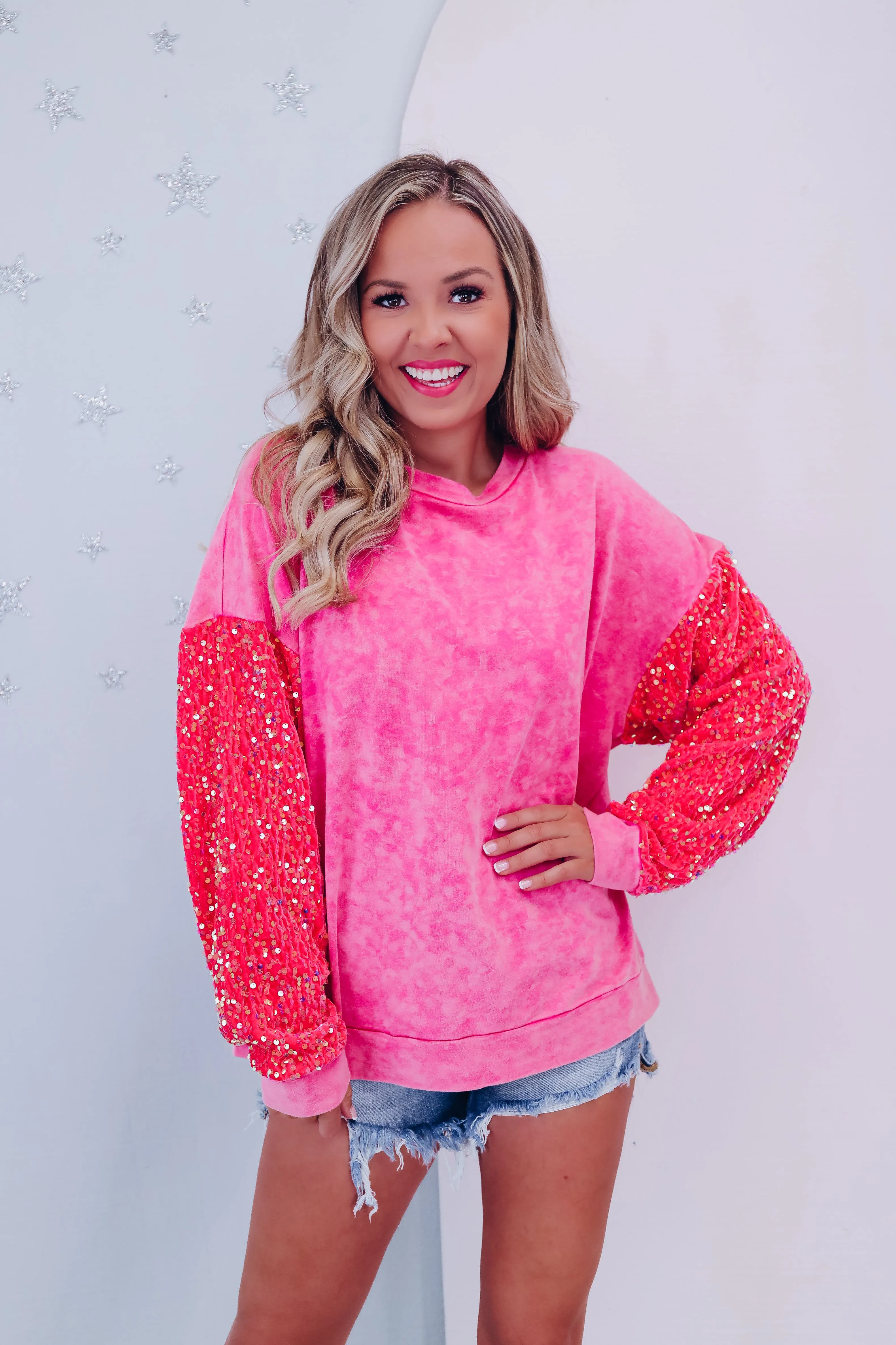 Mixie Sparkle Sleeve Sweatshirt - Pink