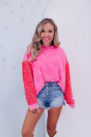 Mixie Sparkle Sleeve Sweatshirt - Pink