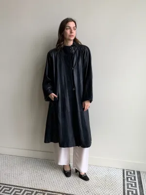 navy suede striped coat