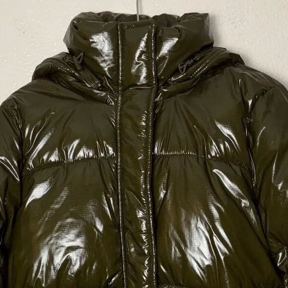 NWT Gap Green Upcycled Cropped Midweight Puffer Jacket Detachable Hood Women XS
