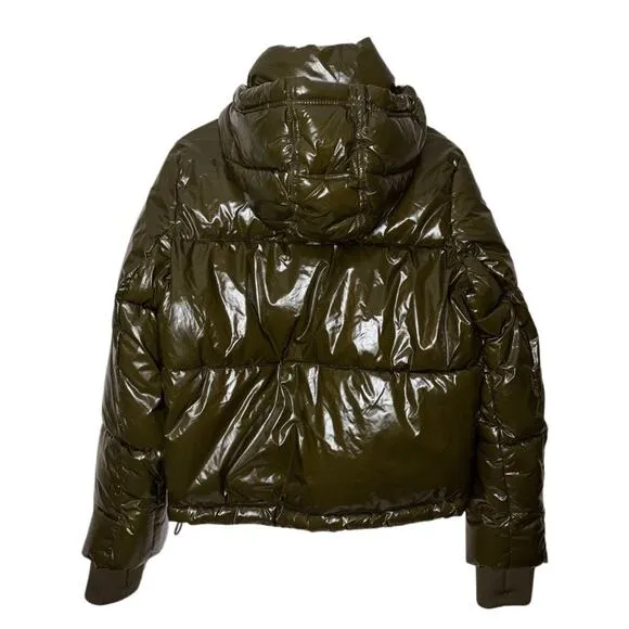 NWT Gap Green Upcycled Cropped Midweight Puffer Jacket Detachable Hood Women XS
