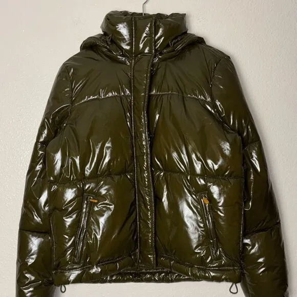 NWT Gap Green Upcycled Cropped Midweight Puffer Jacket Detachable Hood Women XS