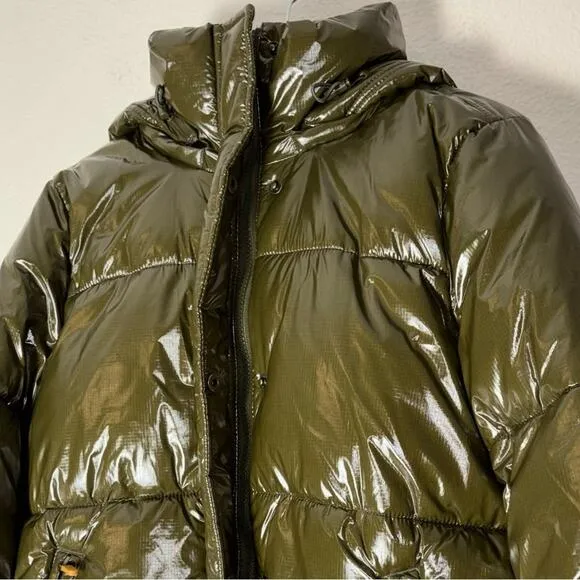 NWT Gap Green Upcycled Cropped Midweight Puffer Jacket Detachable Hood Women XS
