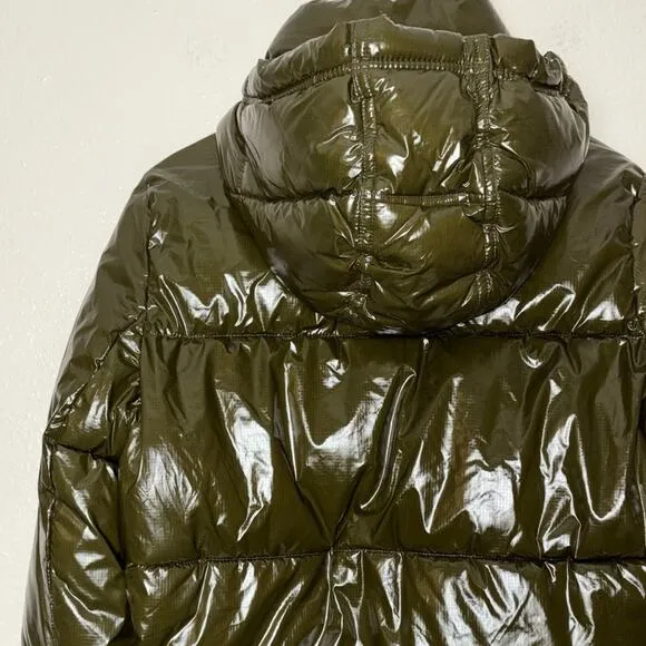 NWT Gap Green Upcycled Cropped Midweight Puffer Jacket Detachable Hood Women XS