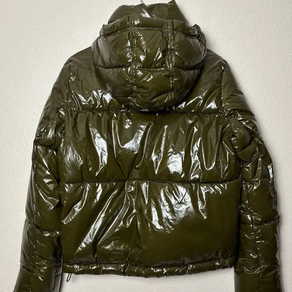 NWT Gap Green Upcycled Cropped Midweight Puffer Jacket Detachable Hood Women XS