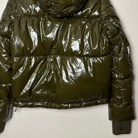 NWT Gap Green Upcycled Cropped Midweight Puffer Jacket Detachable Hood Women XS