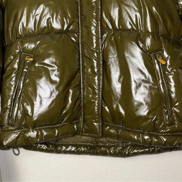 NWT Gap Green Upcycled Cropped Midweight Puffer Jacket Detachable Hood Women XS