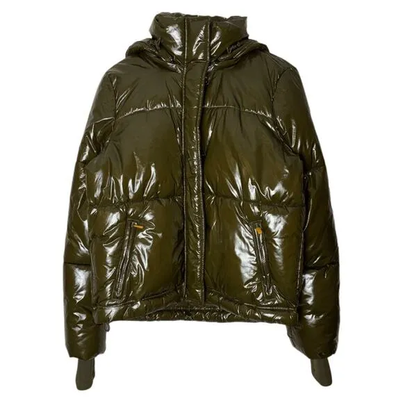 NWT Gap Green Upcycled Cropped Midweight Puffer Jacket Detachable Hood Women XS