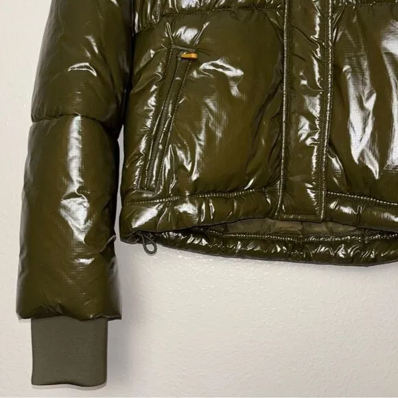 NWT Gap Green Upcycled Cropped Midweight Puffer Jacket Detachable Hood Women XS