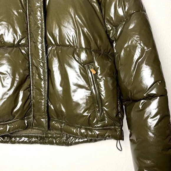 NWT Gap Green Upcycled Cropped Midweight Puffer Jacket Detachable Hood Women XS