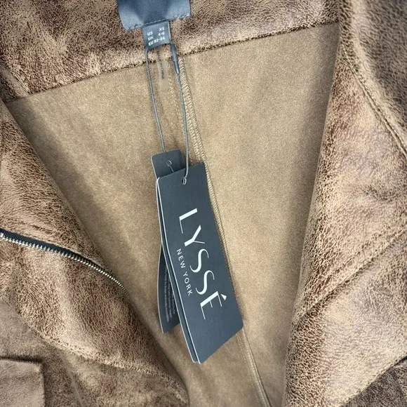 NWT Lysse New York Vegan Leather Raquel Brown Bomber Jacket