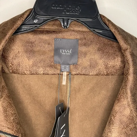 NWT Lysse New York Vegan Leather Raquel Brown Bomber Jacket