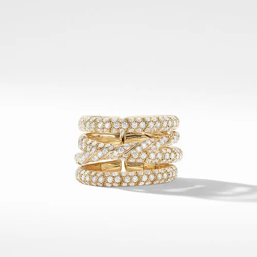 Paveflex Four Row Ring with Diamonds in 18K Yellow Gold, Size 6-7