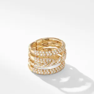 Paveflex Four Row Ring with Diamonds in 18K Yellow Gold, Size 6-7