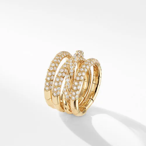 Paveflex Four Row Ring with Diamonds in 18K Yellow Gold, Size 6-7