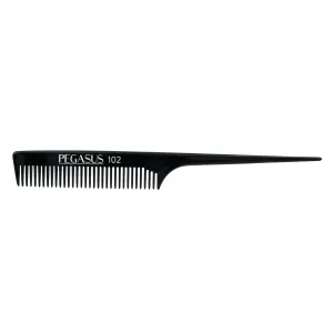 Pegasus 102, 8in Hard Rubber Course Tooth Rat Tail Comb, Handmade, Seamless, Smooth Edges, Anti Static, Heat and Chemically Resistant, Great for Parting, Coloring Hair | Peines de goma dura - Black