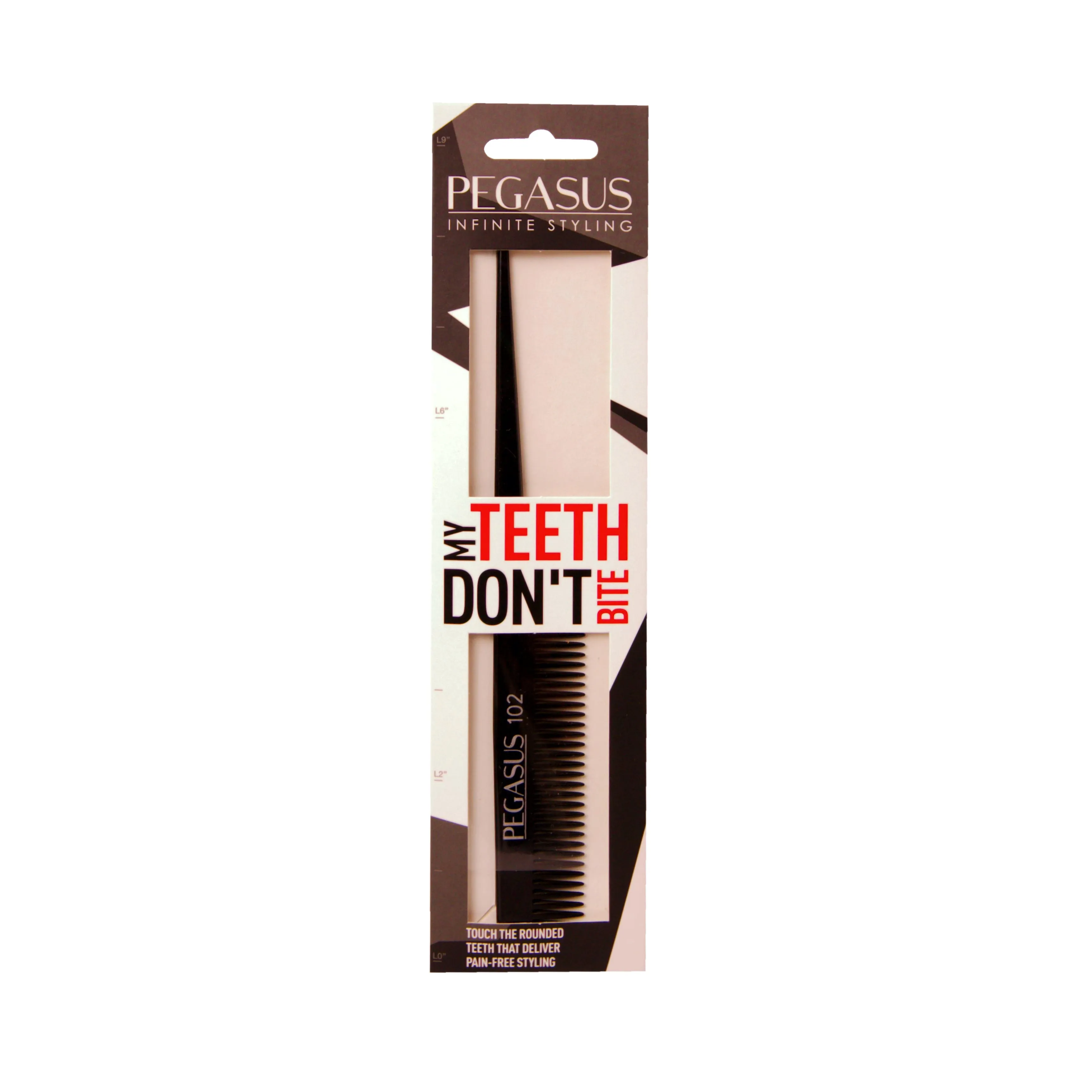 Pegasus 102, 8in Hard Rubber Course Tooth Rat Tail Comb, Handmade, Seamless, Smooth Edges, Anti Static, Heat and Chemically Resistant, Great for Parting, Coloring Hair | Peines de goma dura - Black