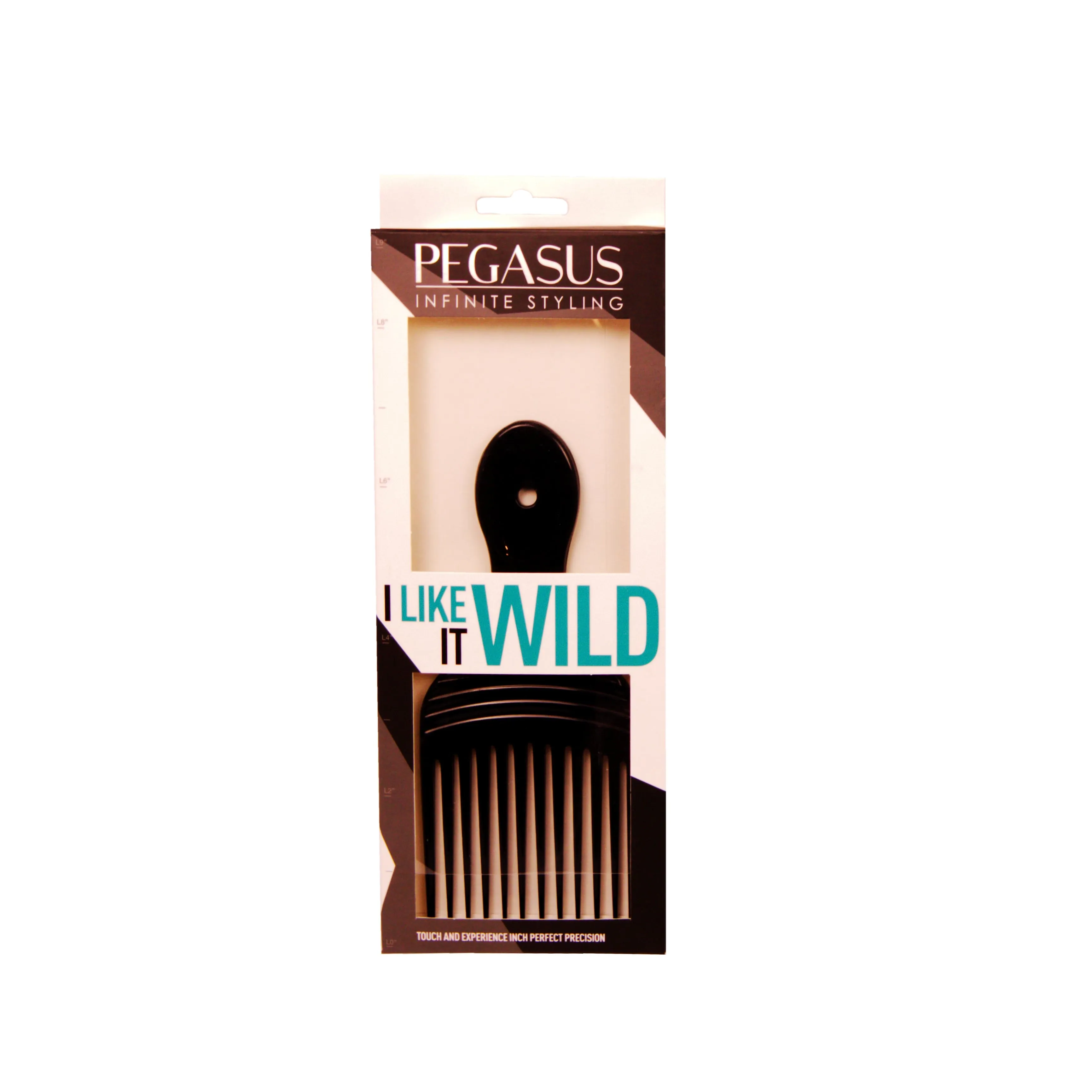 Pegasus 505, 7in Hard Rubber Afro Pick Comb, Handmade, Seamless, Smooth Edges, Anti Static, Heat and Chemically Resistant, Wet Hair, Everyday Grooming Comb | Peines de goma dura - Black
