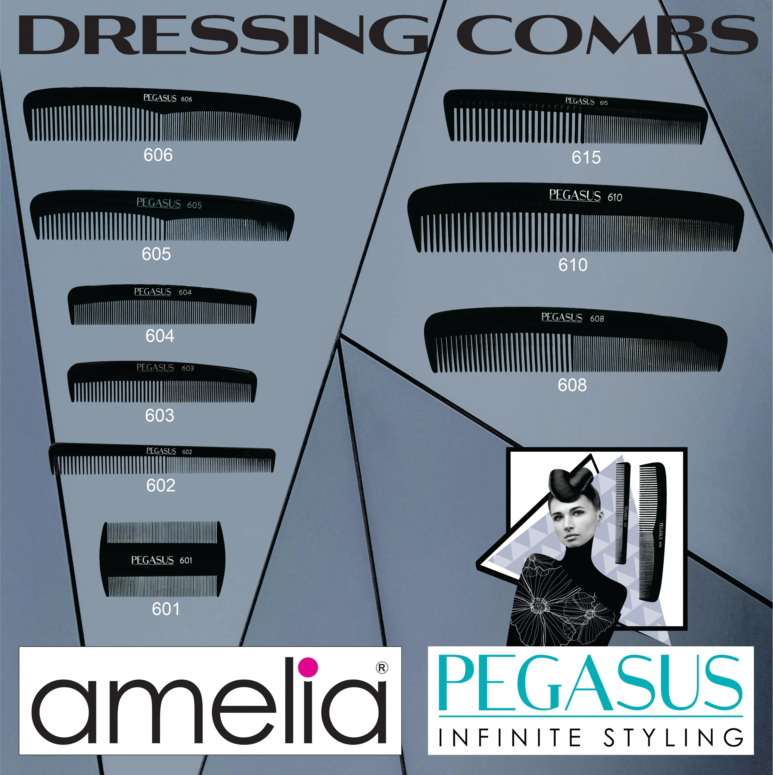 Pegasus 615, 7in Hard Rubber Clipper Comb, Handmade, Seamless, Smooth Edges, Anti Static, Heat and Chemically Resistant, Portable Pocket Purse Dresser Comb | Peines de goma dura - Black