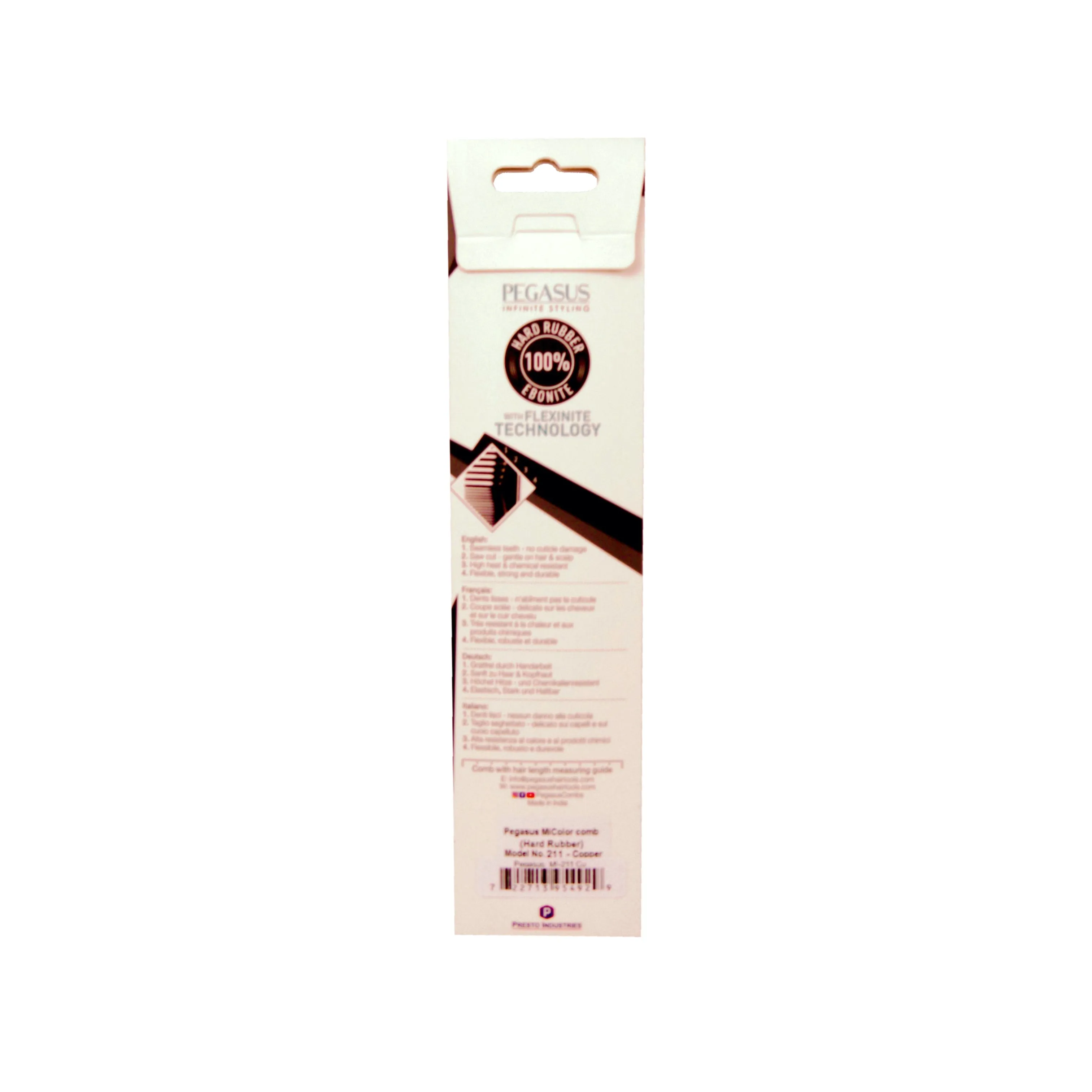 Pegasus MICOLOR 211, 9in Hard Rubber Cutting Comb With Sectioning Tooth, Anti Static, Heat and Chemically Resistant, Wet Hair, Everyday Grooming Comb | Peines de goma dura - Copper