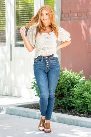 Plus Size Jacquelyn High Rise Button Fly Cut Off Skinny