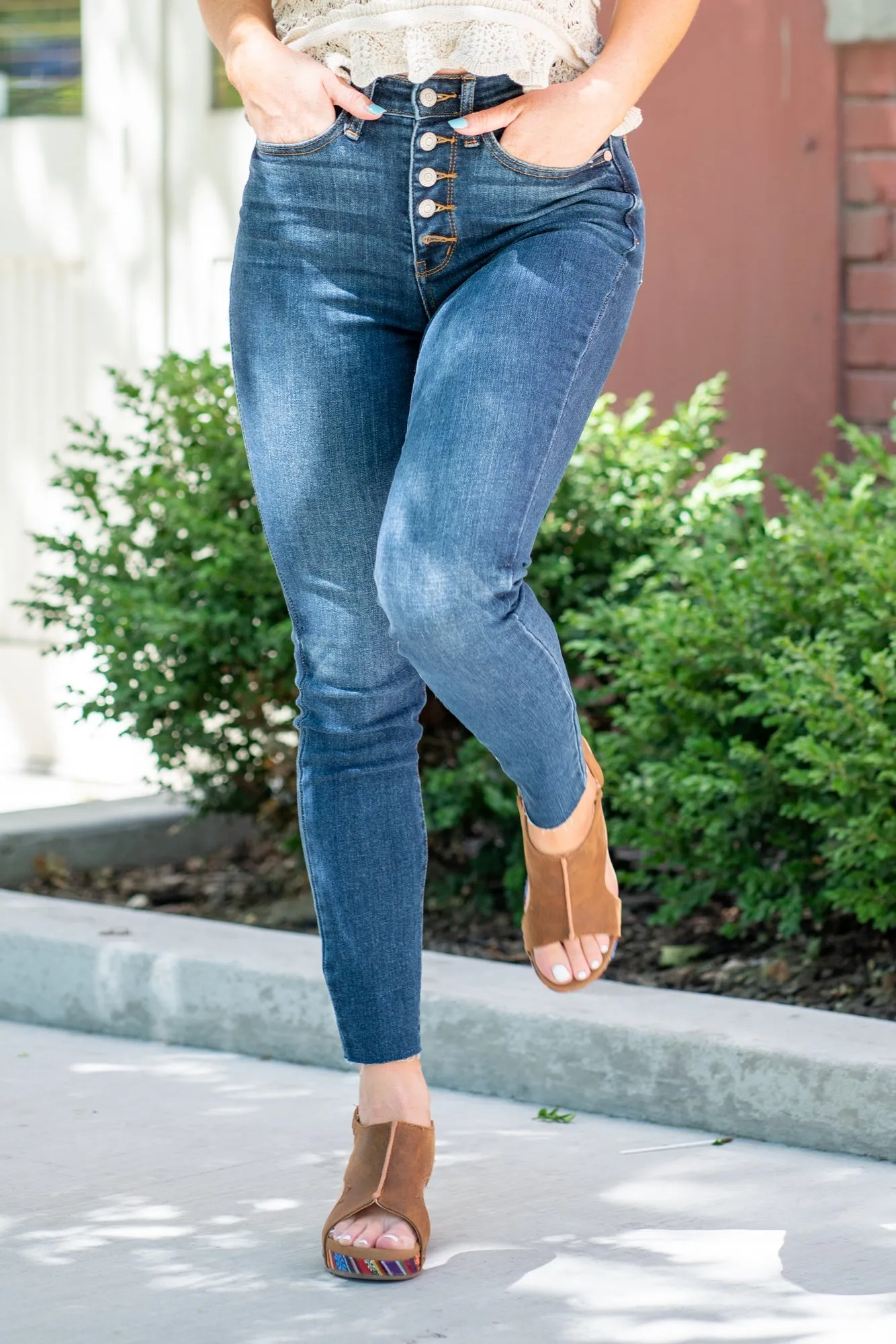 Plus Size Jacquelyn High Rise Button Fly Cut Off Skinny